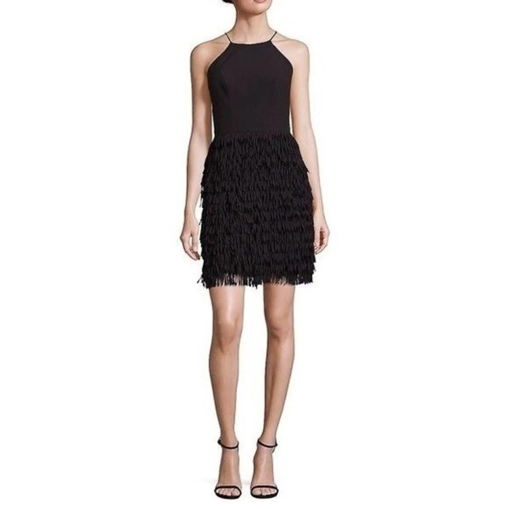 Aidan Mattox Black Fringe Mini Dress